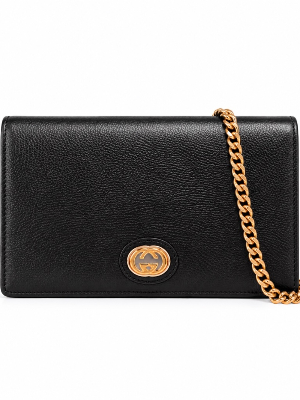 GUCCI GG Marmont Leather Chain Wallet | Black Gold GG Hardware + Mirror NWT +Box